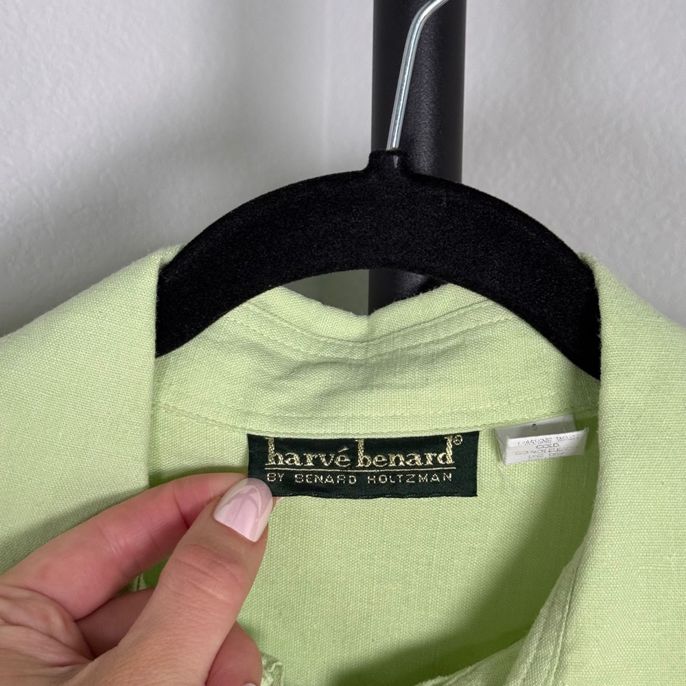 Harve Benard Lime Green Linen Cotton Button Down Shirt Small Long Sleeve Pocket - Picture 3 of 5